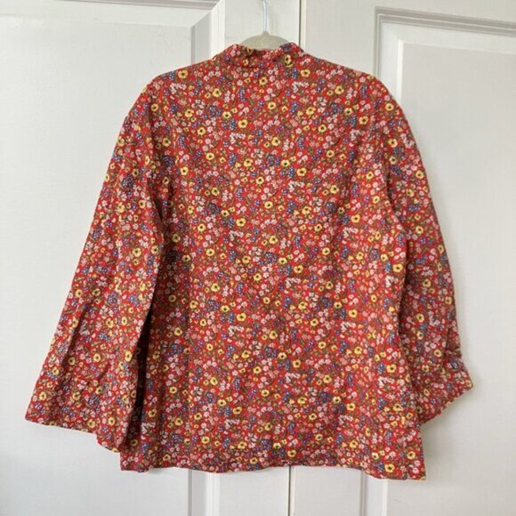 Vintage Gina Leisurewear by Hanna Shirt Womens Juniors Red Floral 70s Tie Front - Picture 2 of 7